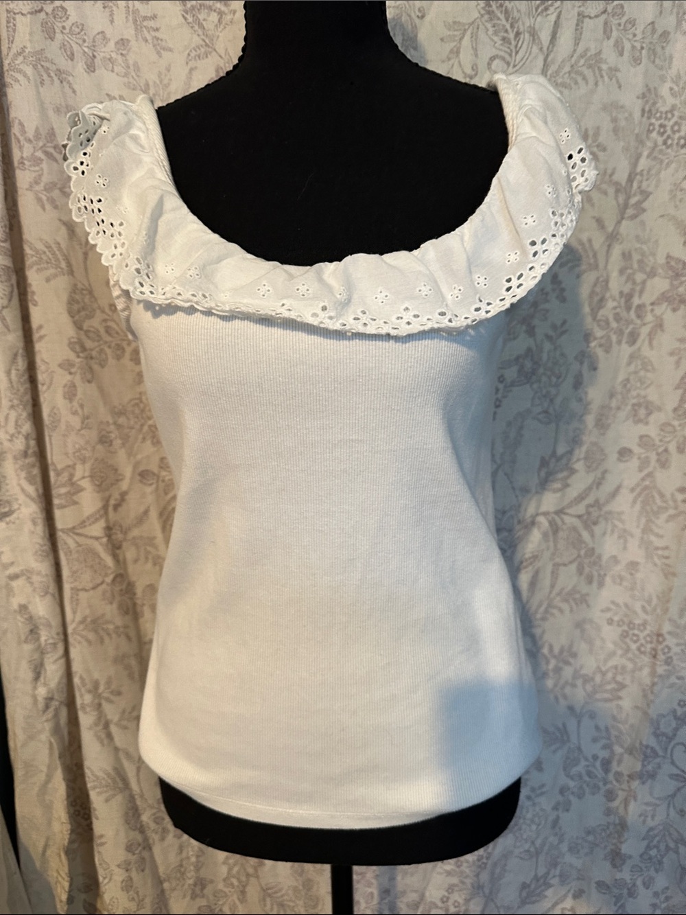 GAP White Eyelet Ruffle Neck Tank